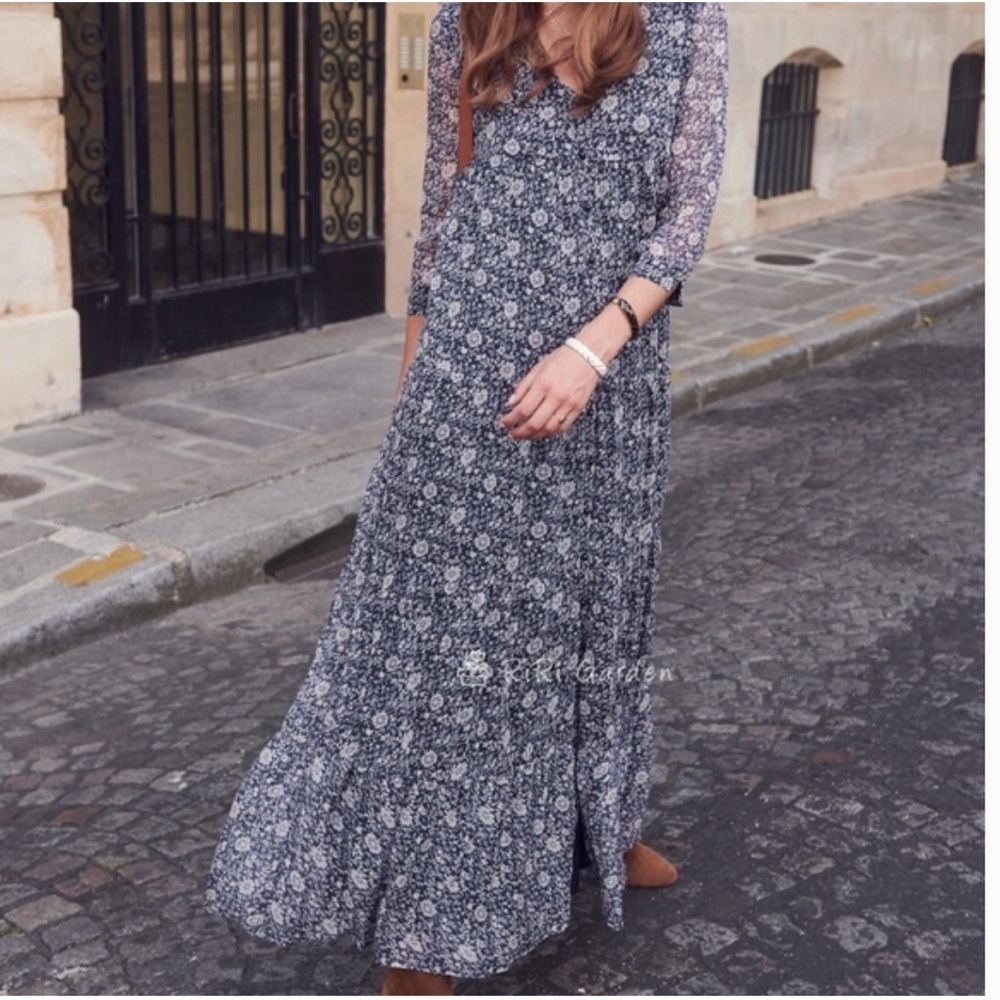 Sezane Aurelie Floral Marine Blue Maxi Dress size 34 US size 2 - Picture 3 of 8